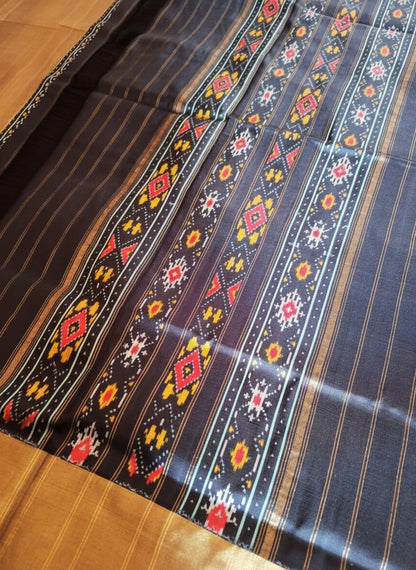 Pure Handloom Pochampally Ikat - Geometric Motifs - Black
