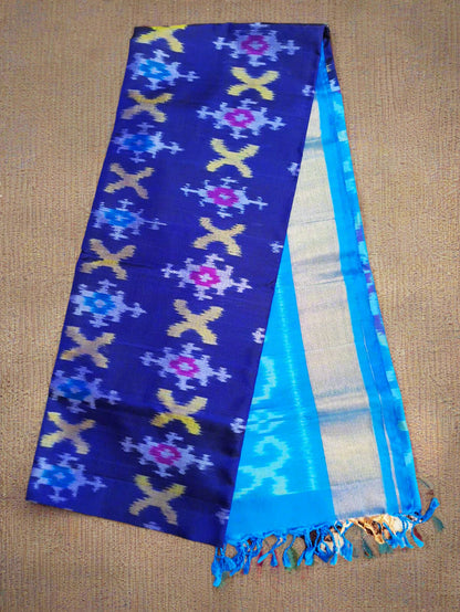 Pure Handloom Soft Silk-Navy-Blue Pochampally Ikat