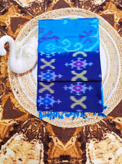 Pure Handloom Soft Silk-Navy-Blue Pochampally Ikat