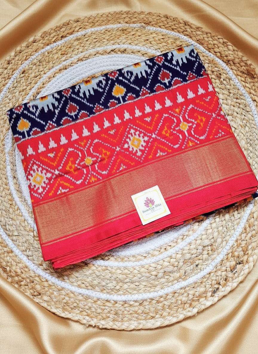Pure Handloom Pochampally Ikat - Multi Figure cross Pattern