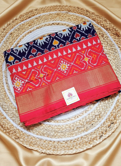 Pure Handloom Pochampally Ikat - Multi Figure cross Pattern