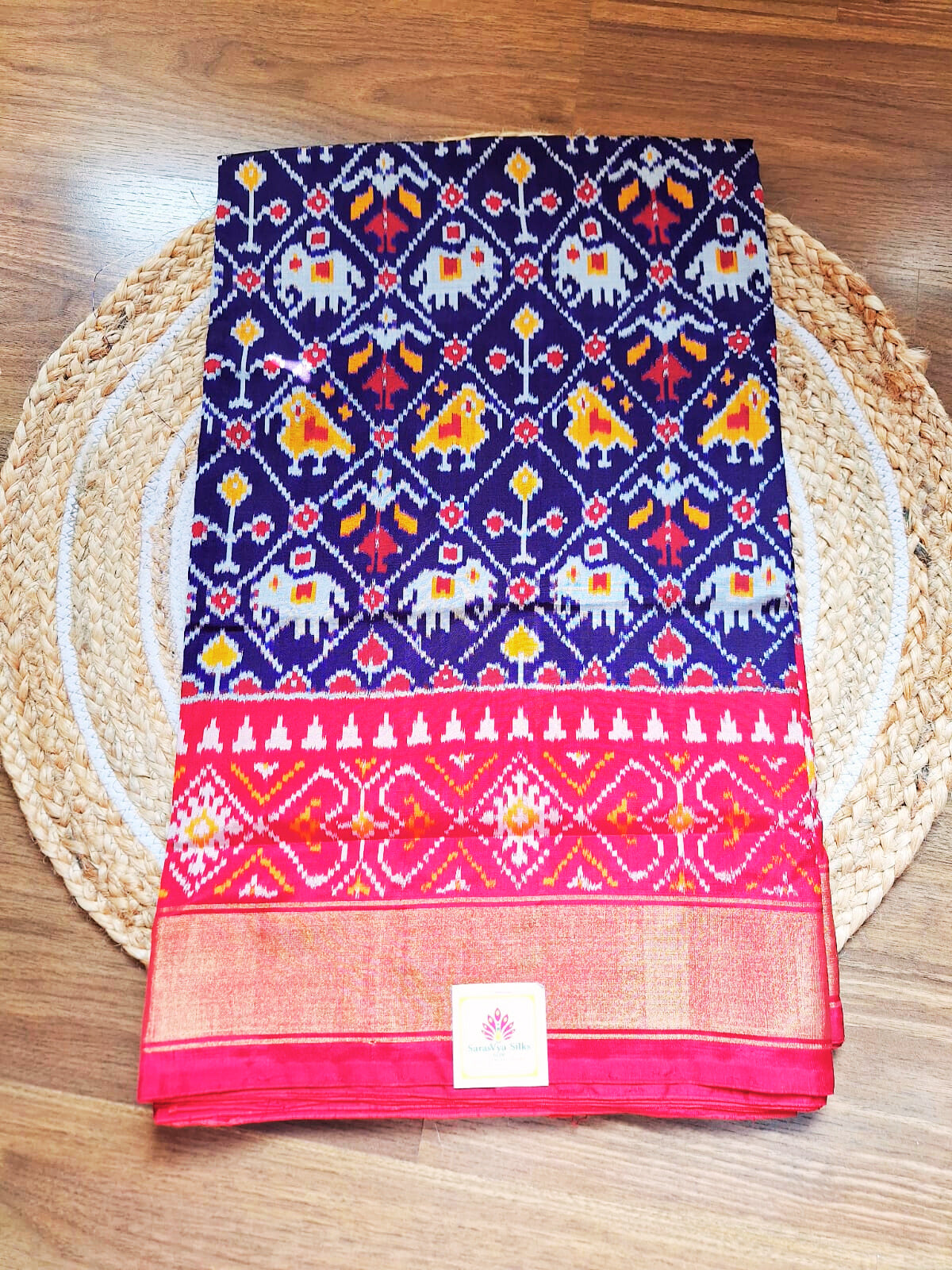 Pure Handloom Pochampally Ikat - Multi Figure cross Pattern