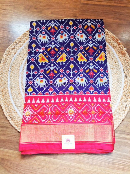 Pure Handloom Pochampally Ikat - Multi Figure cross Pattern