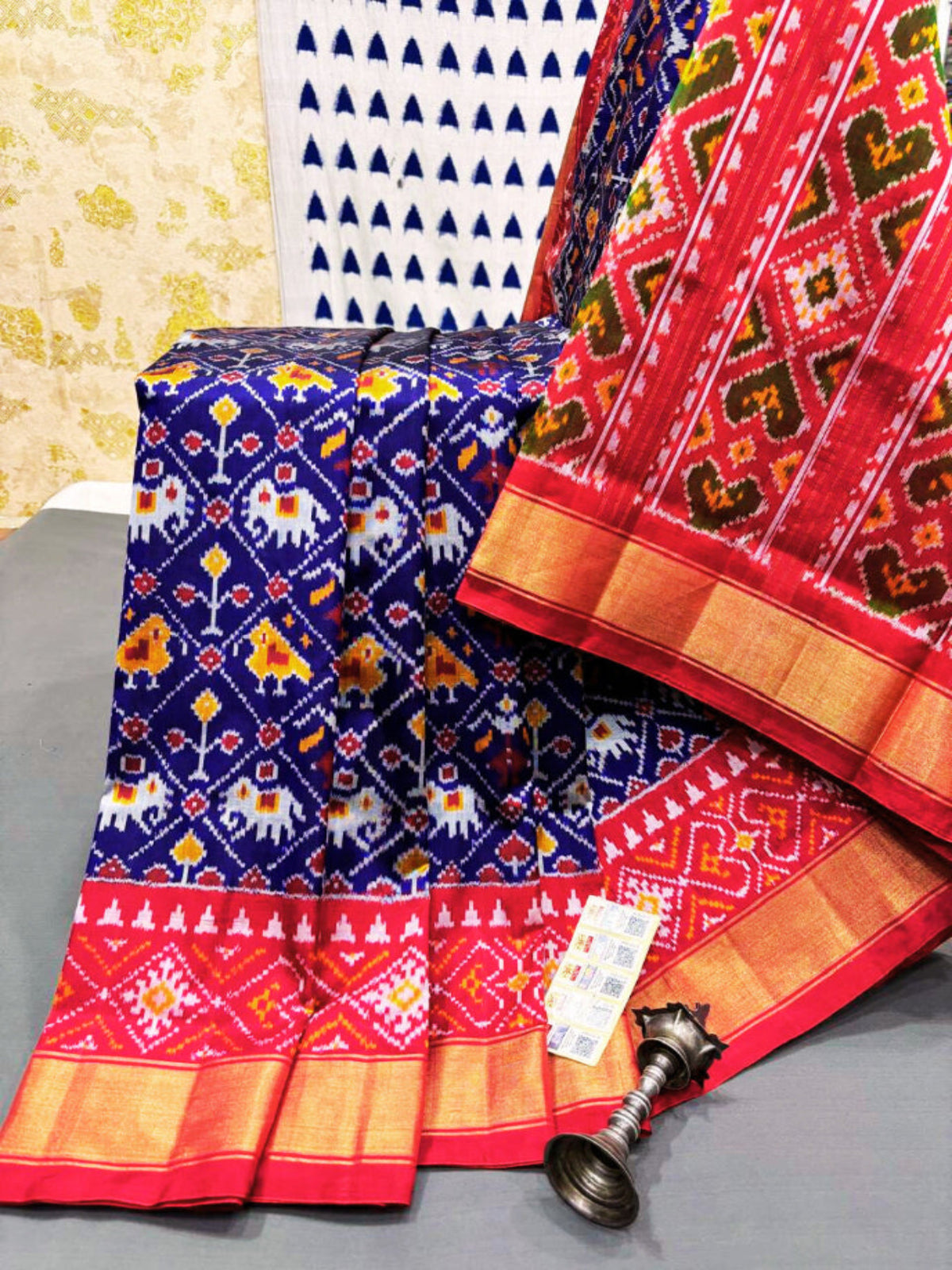 Pure Handloom Pochampally Ikat - Multi Figure cross Pattern