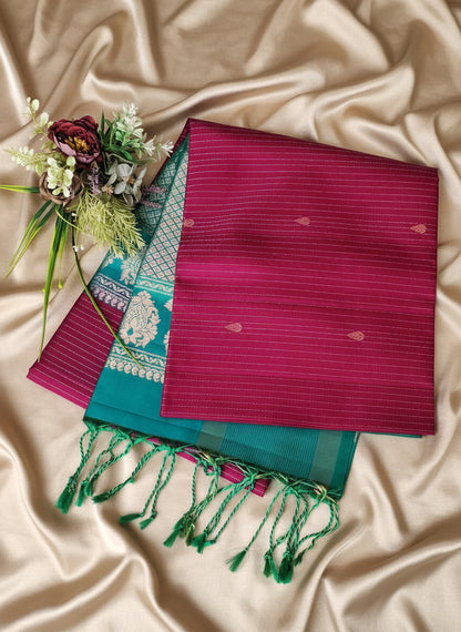 Pure Handloom Soft Silk -Magenta Pink & Sea Green