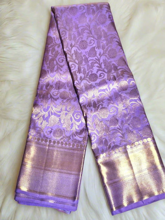 Pure Handloom Silk Kanjeevaram - Mauve Winged duo & Golden zari border