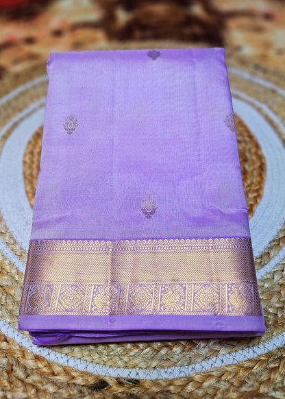 Pure Handloom Kanjeevaram Silk - Lavendar and Golden floral Motifs