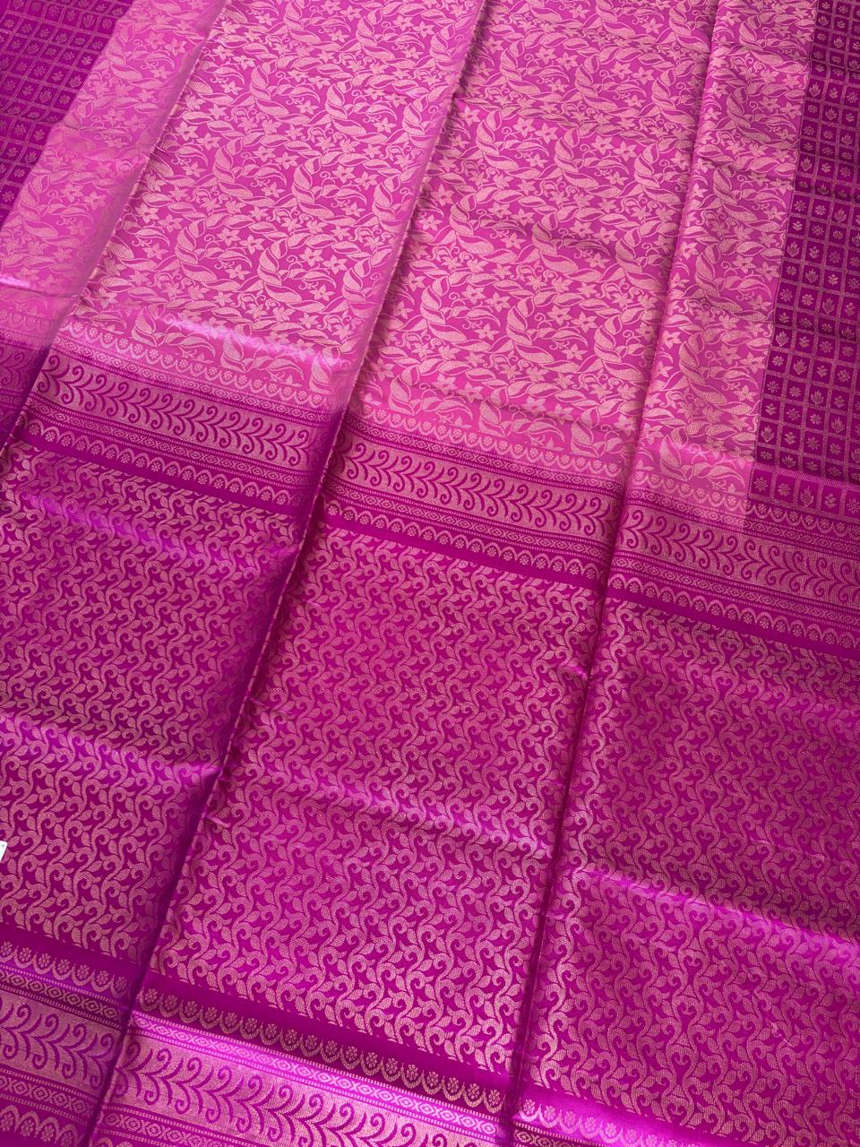 Pure Handloom Soft Silk - Brocade Light Pink & Rani