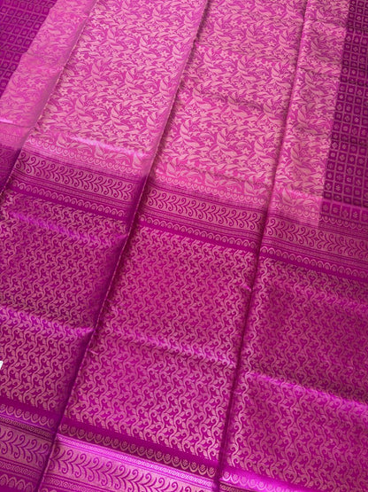 Pure Handloom Soft Silk - Brocade Light Pink & Rani
