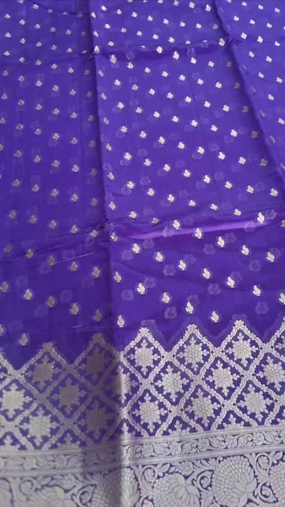 Pure Handloom Banarasi Silk - Royal blue in light Gold Zari work