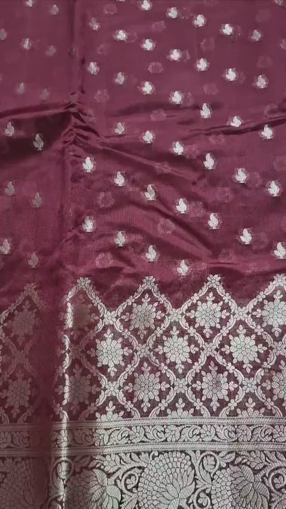Pure Handloom Banarasi Silk - Maroon light in light Gold Zari work