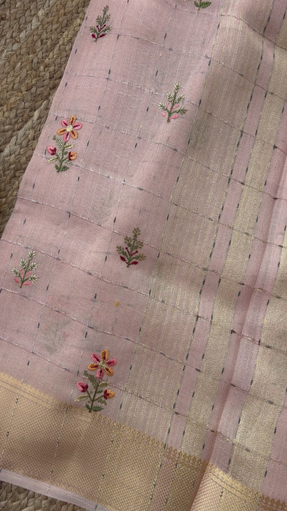 Pure Handloom Cotton - Pastel Pink with handwork