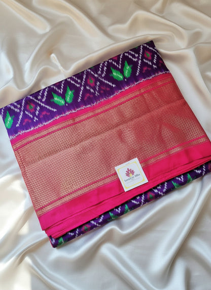 Pure Handloom Pochampally Ikat - Rangoli motifs - Purple with Pink