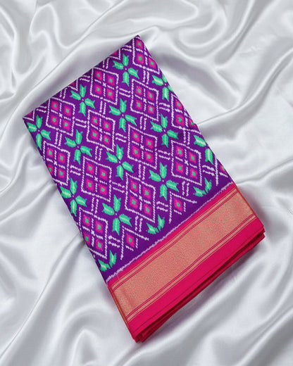 Pure Handloom Pochampally Ikat - Rangoli motifs - Purple with Pink