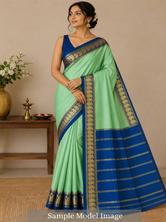 Pure Mysore Crepe Silk - Aquamarine & Teal Blue accented Kairi Motifs
